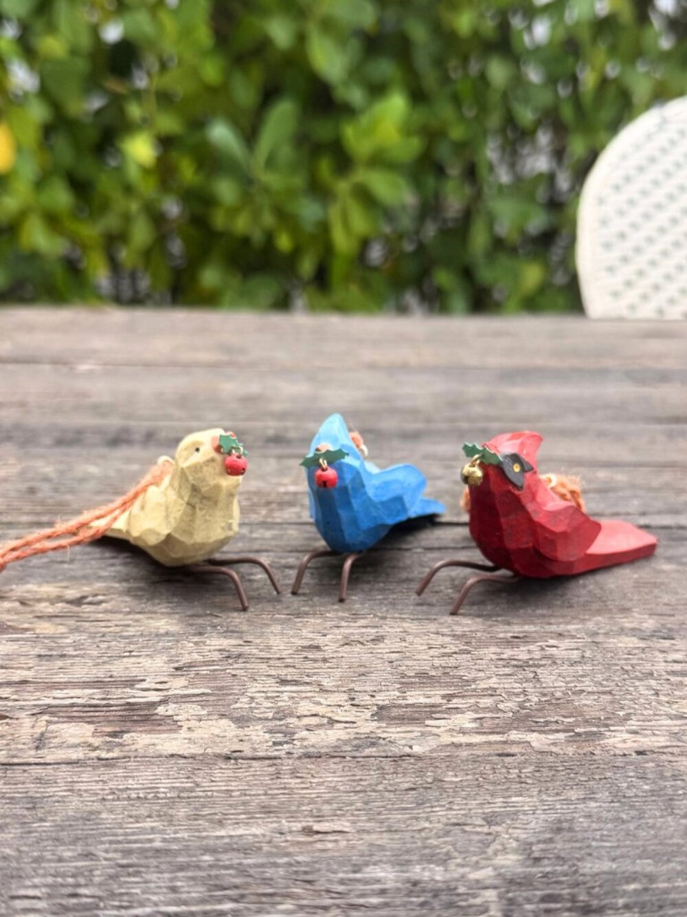 Vintage Russ Berrie Bird Christmas Tree Ornaments Red Cardinal Blue Jay Garden